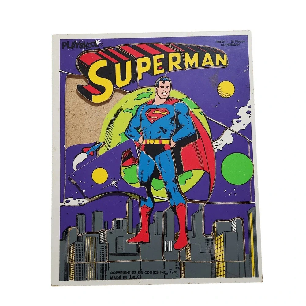 Vintage 1976 Playskool‎ Superman Wood Tray Puzzle 18 Pieces DC Comics 380-01